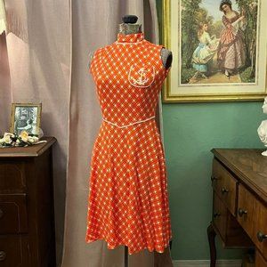 Vintage 70's Orange Sailor Theme Dress - Size Small